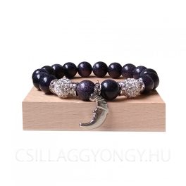 10mm-es kék goldstone karkötő Shamballa gyöngy díszel és Hold medállal, csillogó ékszerdamilos ékszer.