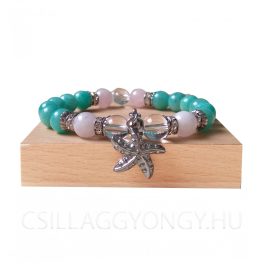   Amazonit karkötő madagaszkári rózsakvarccal, hegyikristállyal és tengeri csillag medállal