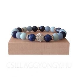Szodalit, angelit, akvamarin karkötő shamballa gyönggyel