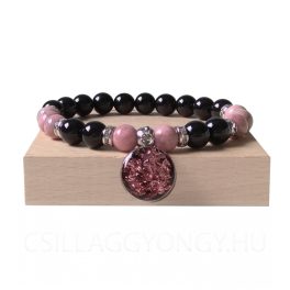   Ónix  ásvány karkötő rodonittal és epoxi gyanta medállal