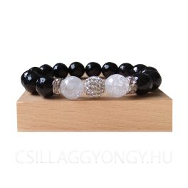   Fazettált ónix karkötő roppantott hegyikristállyal és Shamballa gyönggyel (10 mm)