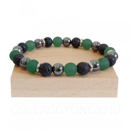 Matt aventurin, lávakő és hematit karkötő