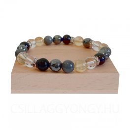   Citrin, labradorit, hematit, ónix és hegyikristály karkötő